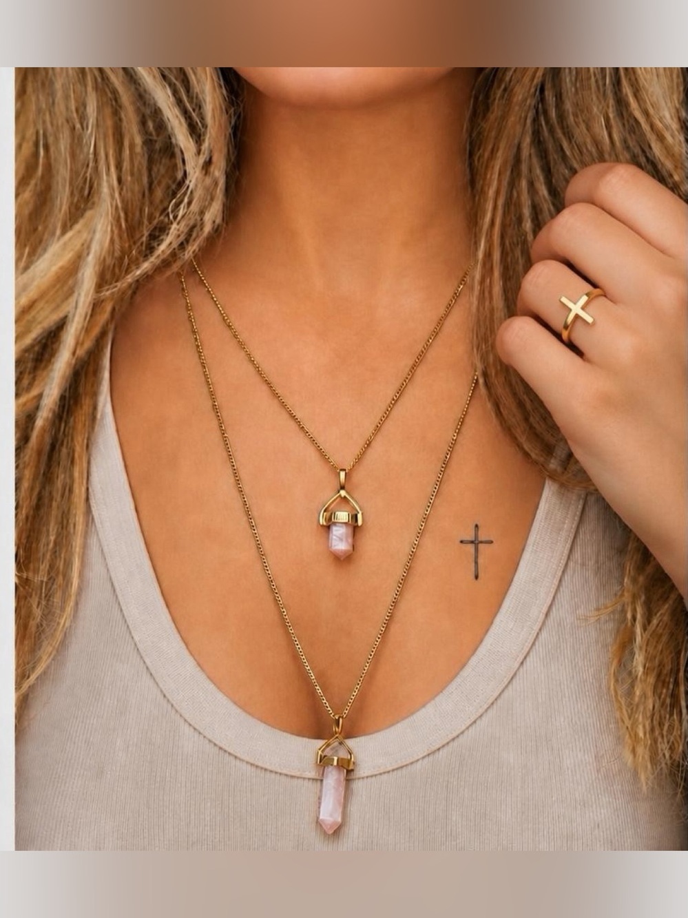 Dual Layer Marbled Stone Pendant Necklace